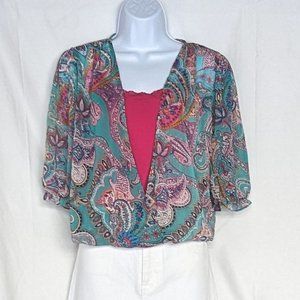 🌟NWT sheer second-layer paisley v-neck short-sleeve top medium Tamara H.